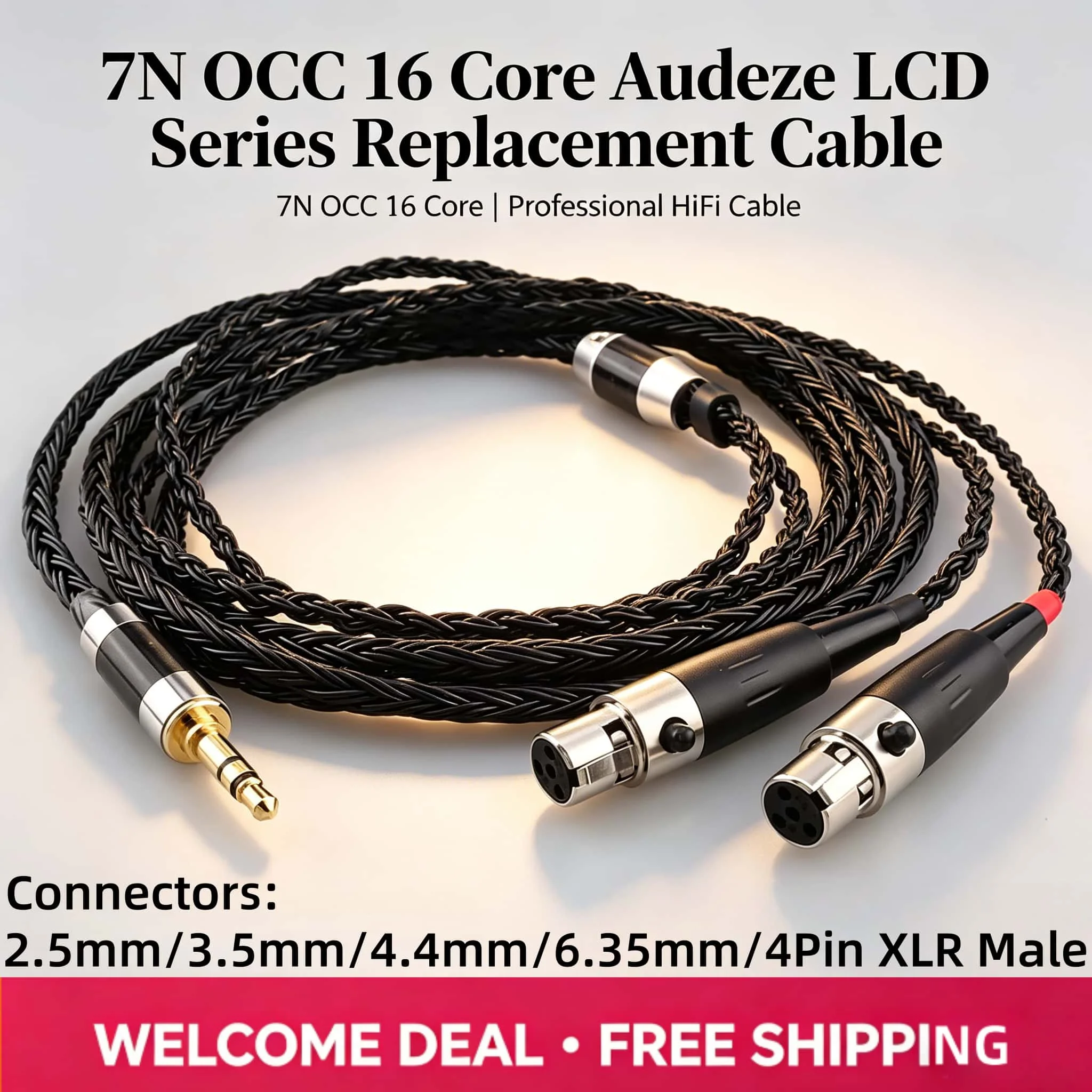 Hi-Fi Quality 16 Core 7N OCC Black Braided Earphone Cable For Audeze LCD-3 LCD-2 LCD-X LCD-XC LCD-4z LCD-MX4 LCD-GX Audiophile