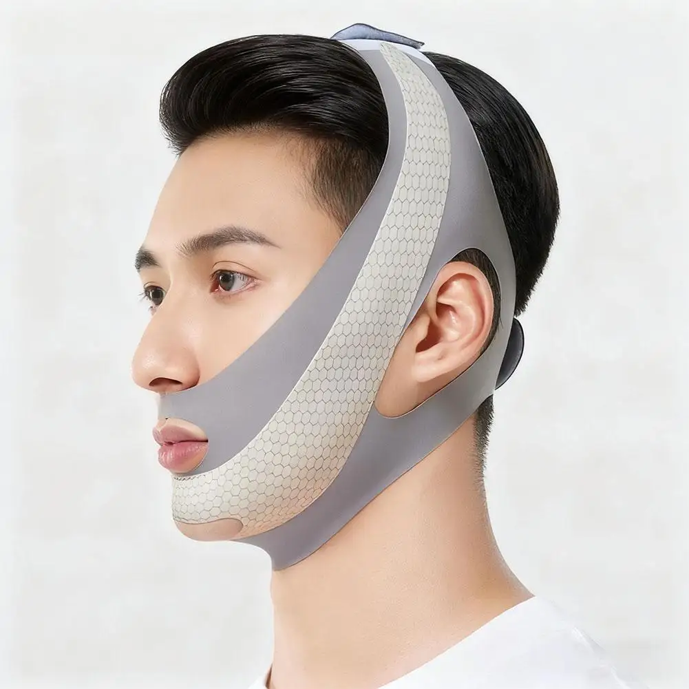 Bandeau facial respirant et élastique pour hommes, confortable et réglable, bande de soutien pour le menton, accessoire facial portable pour usage nocturne, accessoire de beauté domestique pour les