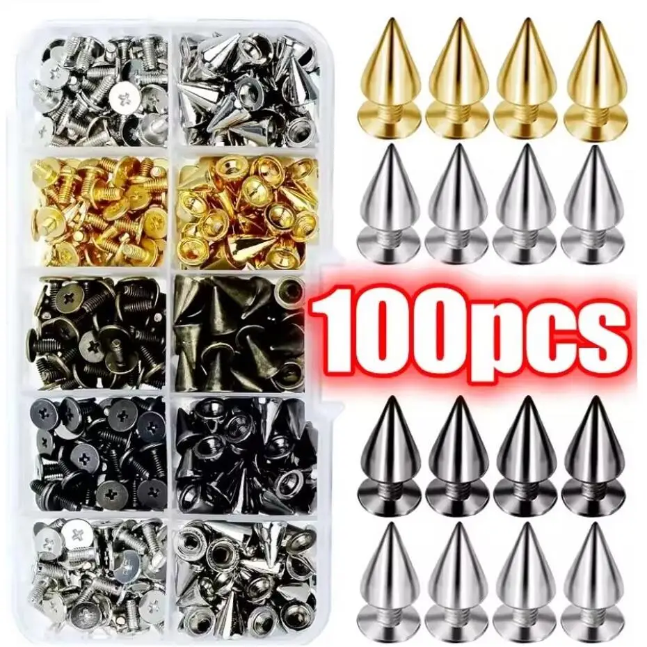 DIY Konusnieten und Spikes, Punk-Metall, Silber, Gold, Doppelkappen-Schraubnieten, runde Nägel, DIY-Accessoires für Kleidung, Schuhe, Taschen, Kragen