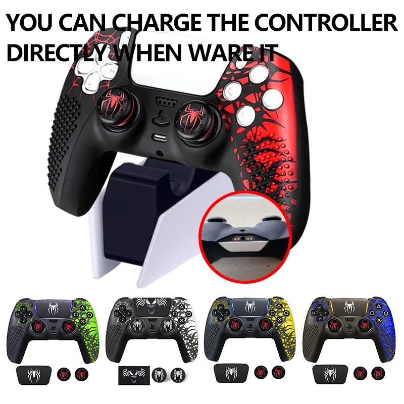 Studded Protective Cover Skin for PlayStation 5 DualSense PS5 Controller Silicone Gamepad Case ThumbSticks Grips Touch Sticker