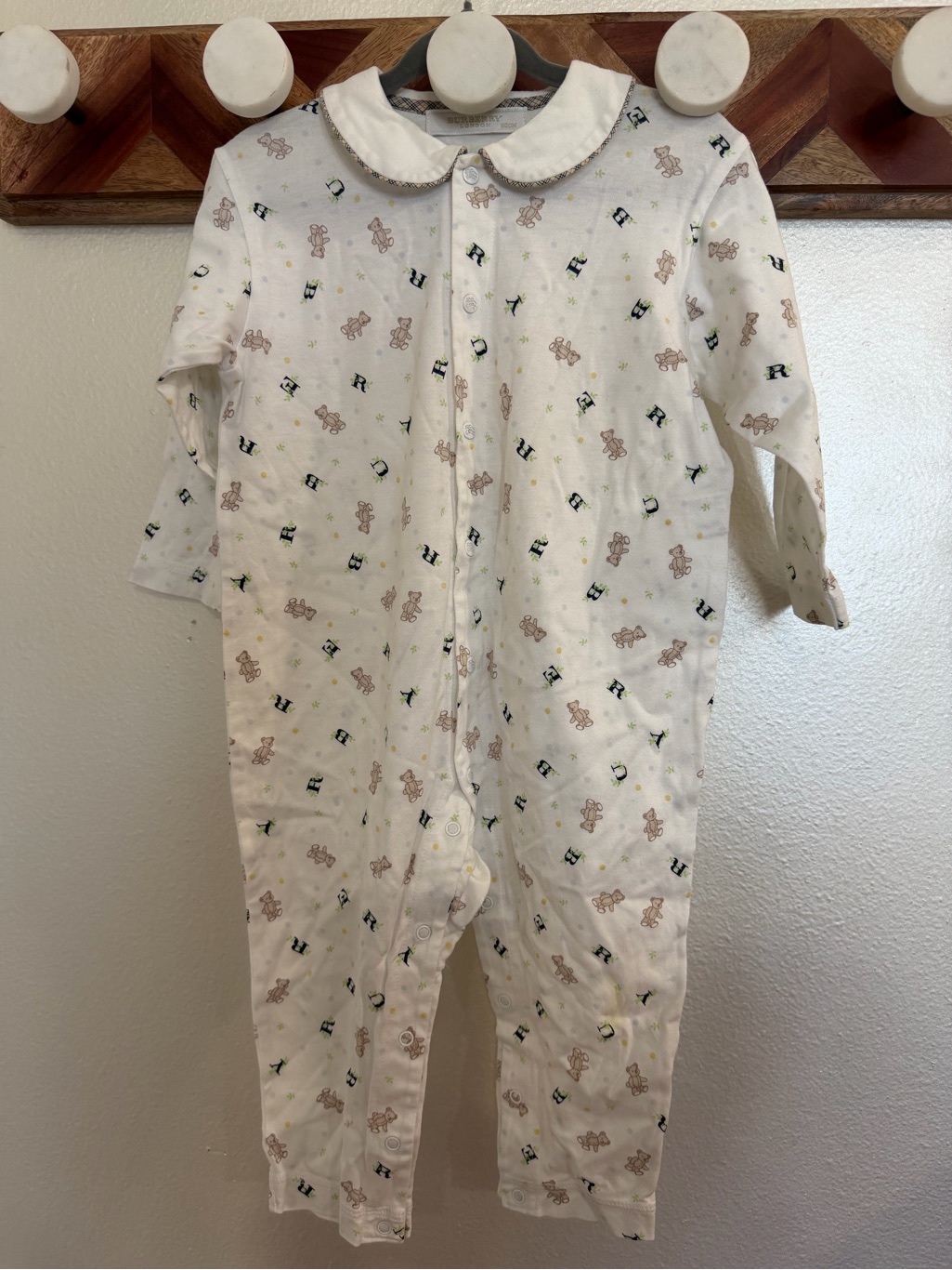 Burberry One Pieces | Burberry Baby White Teddy Bear Print One-Piece For Baby Girl Baby Boy | Color: Brown/White | Size: 12mb