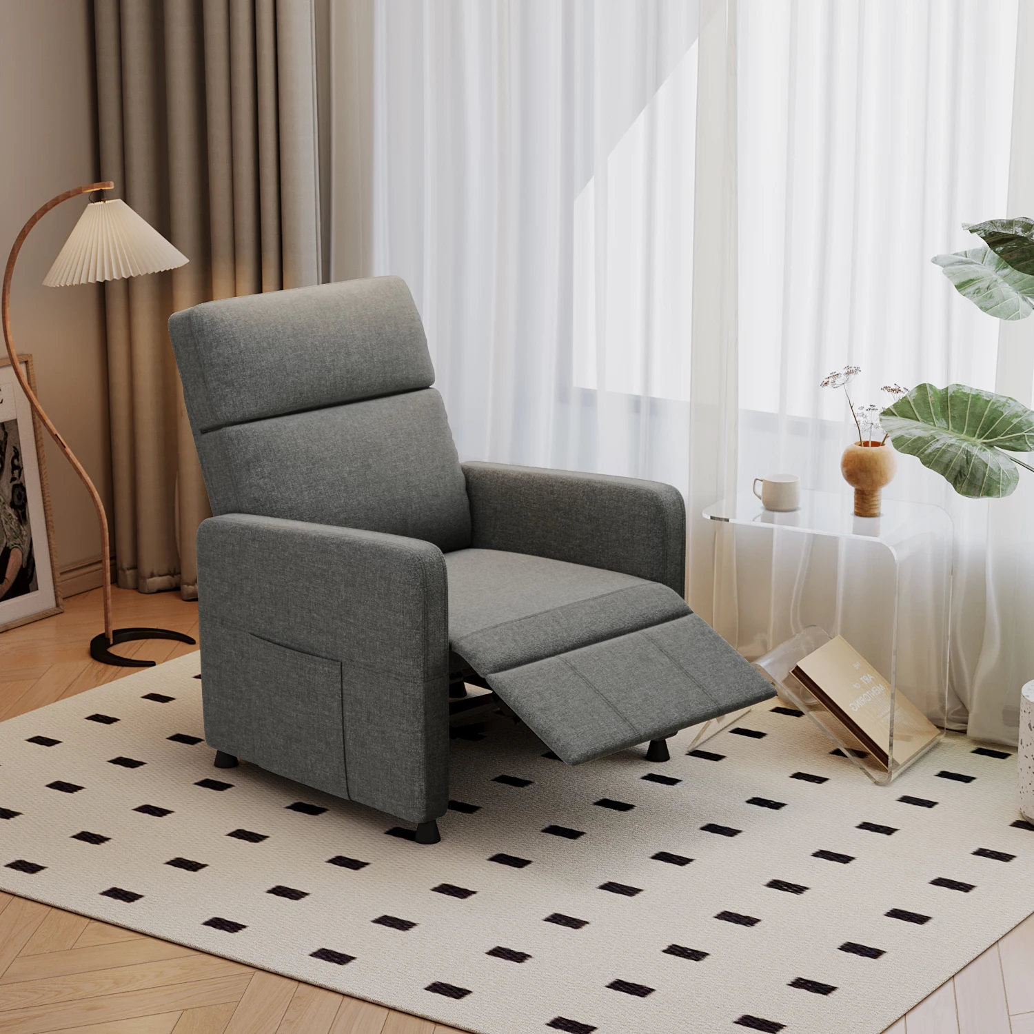 Homall Elektrischer Fernsehsessel mit Fernbedienung, Bequemer Relaxsessel (90°-160° Neigung) mit Fußstütze & Seitentasche, Liegesessel aus Stoff mit hochdichtem Schaumstoff für Wohnzimmer, Grau