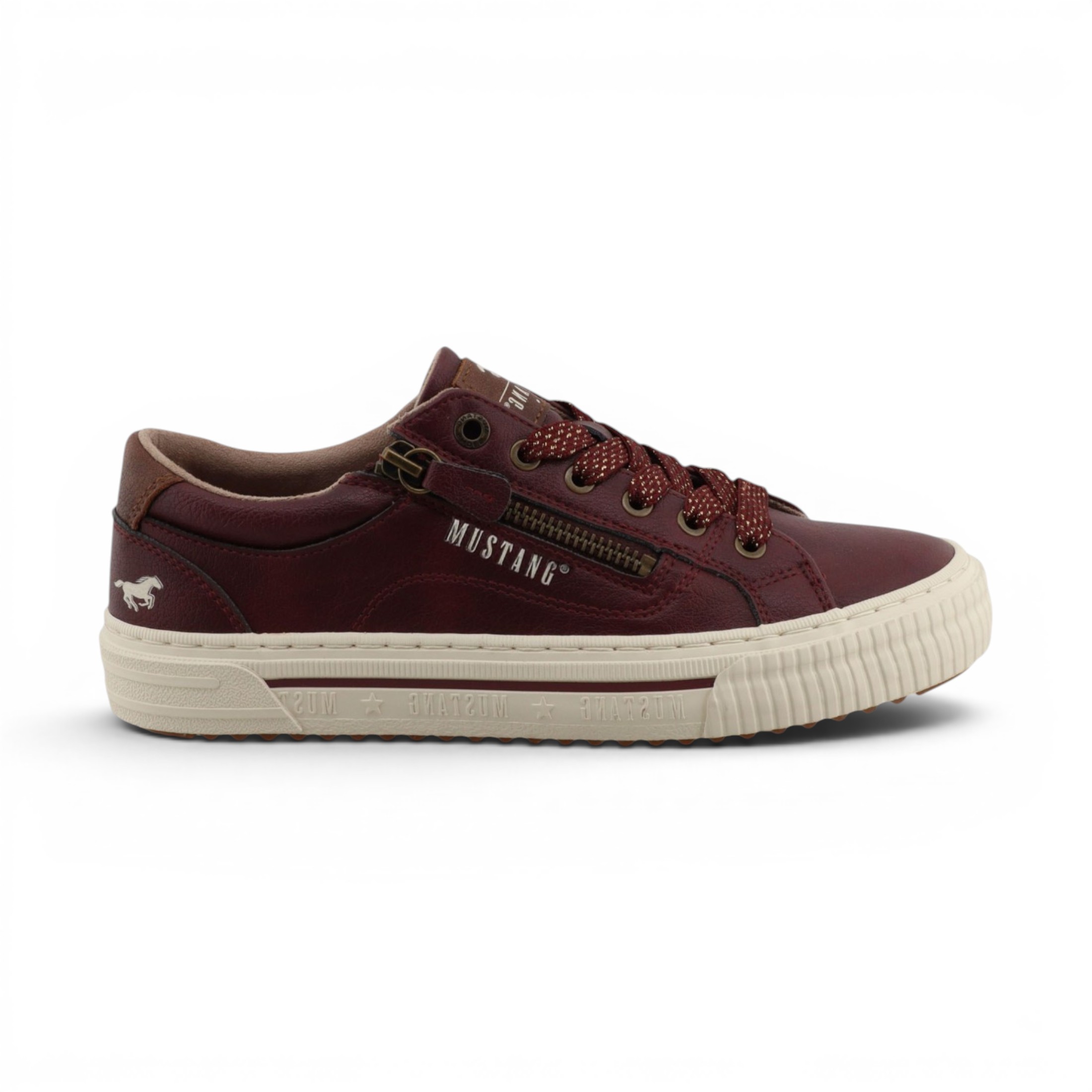 Mustang Damen-Burgundfarbene Kunstleder-Sneaker-Sneaker-Casual-Schuhe – M0112011