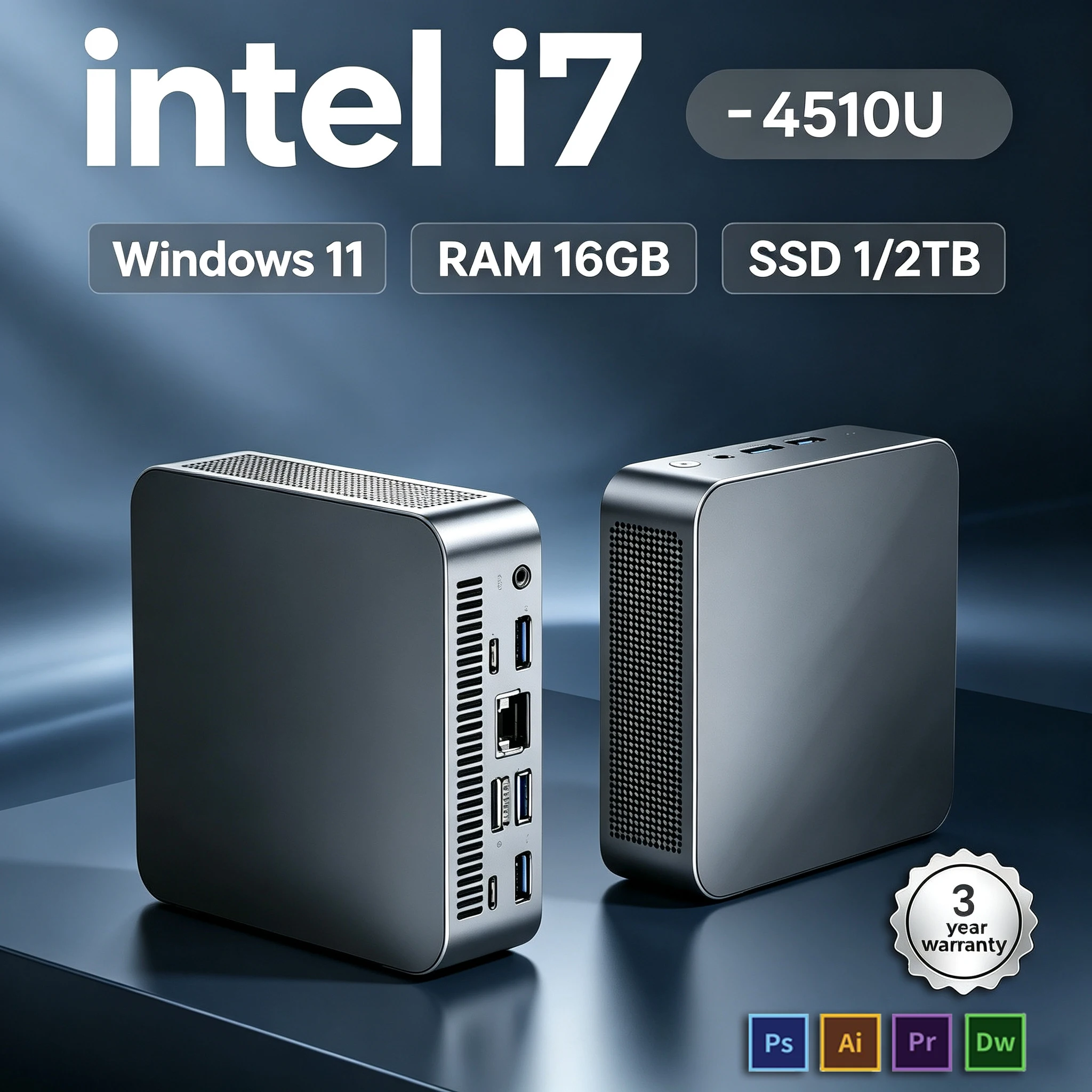 Mini PC Windows 11, ordinateur de bureau de poche, Intel Core I7-4510U, 16 Go de RAM, SSD M.2 de 2 To, carte graphique UHD, WiFi 6, BT5.2, mini PC de bureau compact pour le bureau