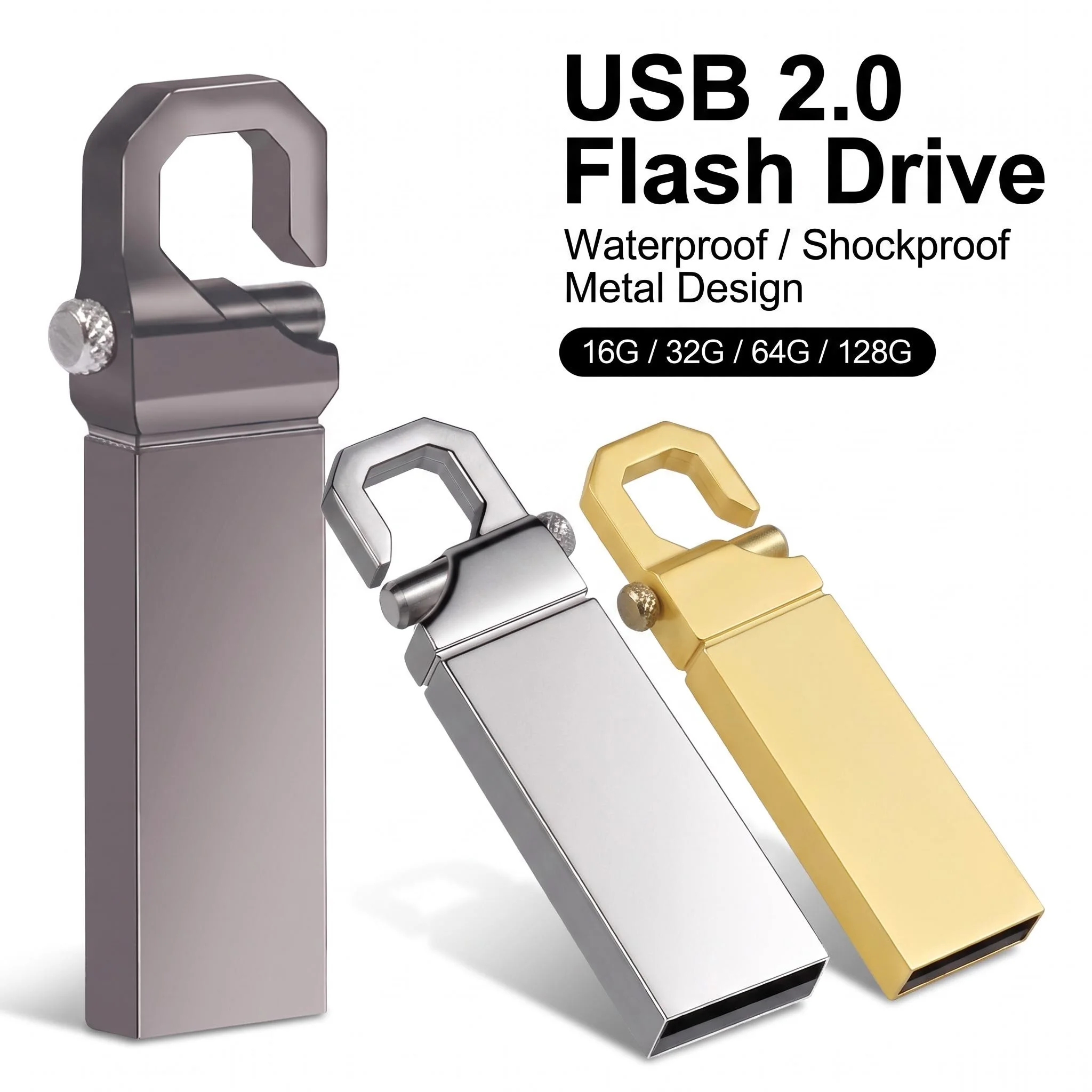 Mini clé USB en métal 128 Go, clé USB dorée 64 Go, clé USB argentée 32 Go, clé USB 16 Go, clé USB 8 Go, clé USB 4 Go, clé USB 128 Mo