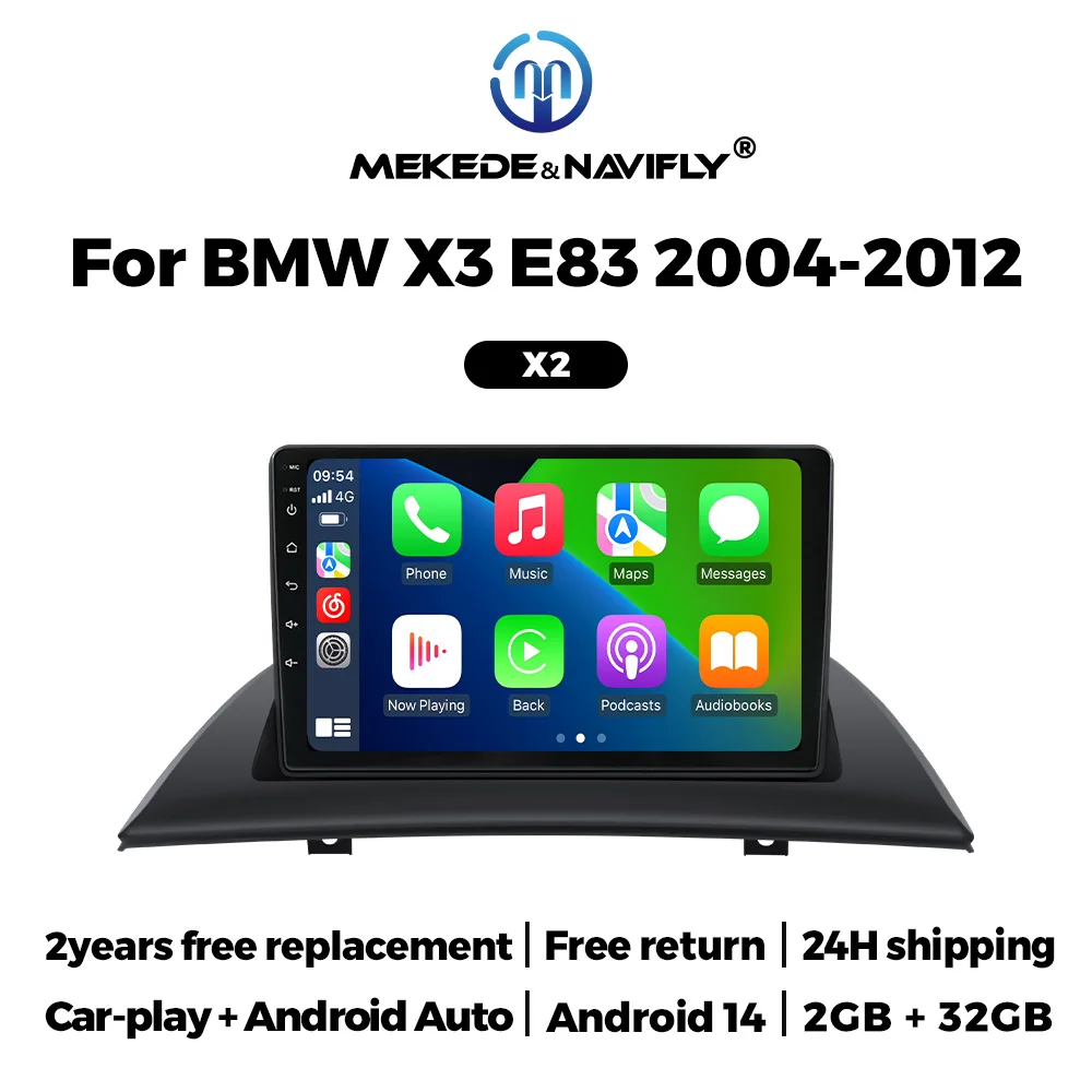 NaviFly Android 14 Autoradio 2G+32G Wireless Carplay AUTO Für BMW X3 E83 2004 - 2012 GPS-Navigation GPS-Multimedia-Videoplayer