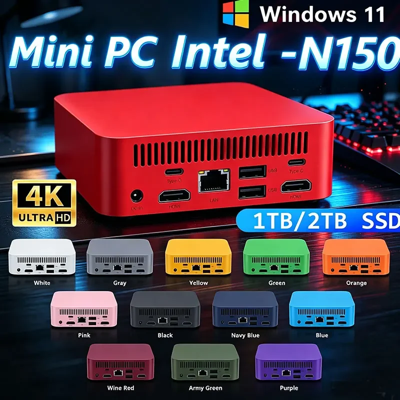 New Arrival Windows 11 Intel N150 Mini PC 8GB 16GB RAM 1TB/2TB SSD PC Gamer Computer Dual WIFI6 BT5.2 4K HD Mini Gaming PC