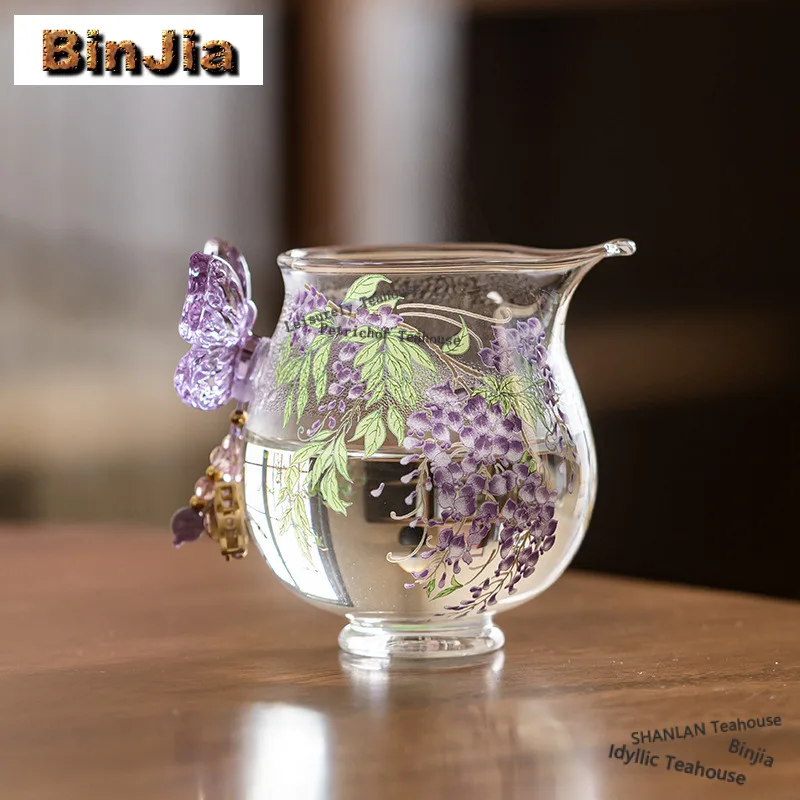 150ml Wisteria Glass Tea Pitcher Divide Tea Sharing Pot Cha Hai Dispenser Household Justice Cup Fair Mug Tableware Gift Supplies
