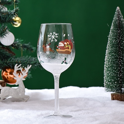 verre à pied haut, verre à vin rouge, verre à champagne, verres de cuisine peints à la main, ensemble de verres à vin de Noël