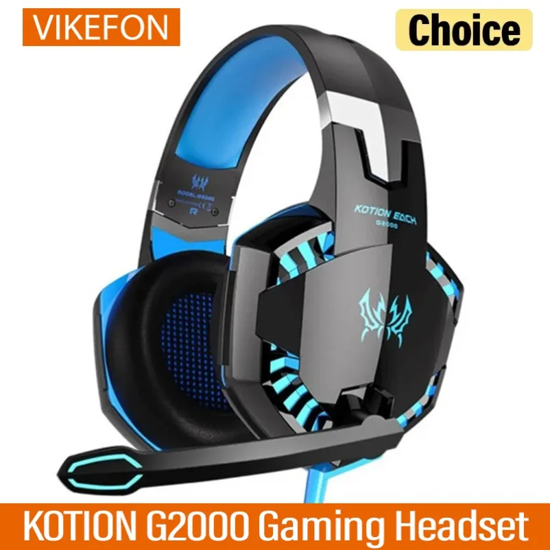 KOTION G2000 Gaming Casque Kabelgebundenes Headset Stereo Surround Sound Deep Bass LED Glow Kopfhörer mit Mikrofon für PS5 PS4 Xbox Notebook