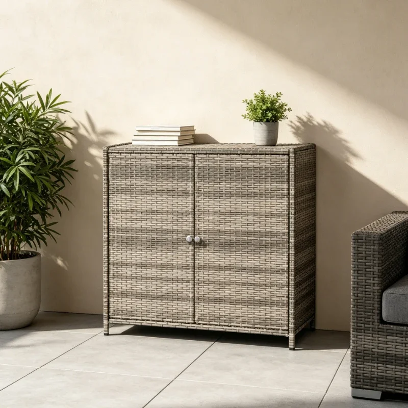 Fournitures de jardin, armoire de jardin, armoire de jardin en polyrotin gris, 83 x 45 x 76 cm, structure stable, grand espace de rangement, résistant à l'usure, idéal pour le jardin, la terrasse, la