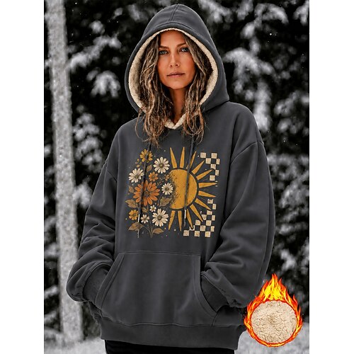 Damen Kapuzenpullover Tasche Druck Grafik Tiermotiv Lässig Langarm Mit Kapuze Normale Oberteile Lässig Straße Alltagskleidung Schwarz Rote Grün Grau Herbst Winter