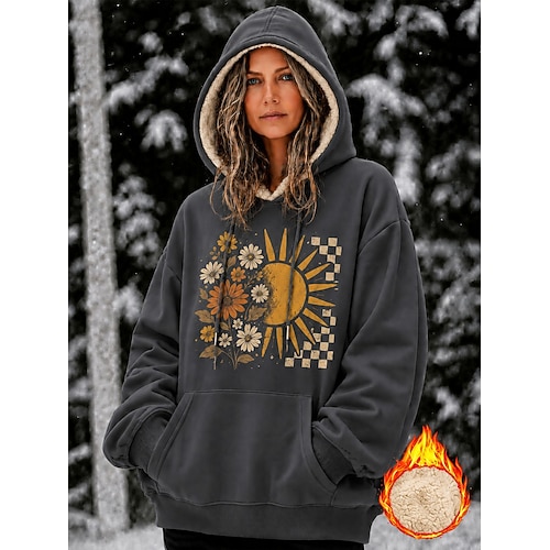 Damen Kapuzenpullover Tasche Druck Grafik Tiermotiv Lässig Langarm Mit Kapuze Normale Oberteile Lässig Straße Alltagskleidung Schwarz Rote Grün Grau Herbst Winter