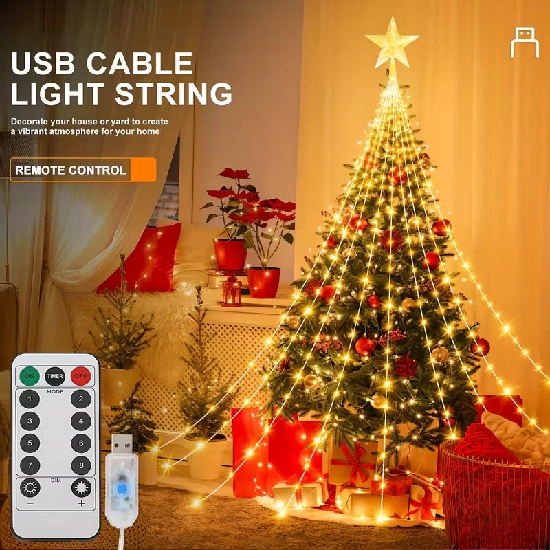 203LED/282LED Weihnachtsbaumbeleuchtung 8 Modi USB Wasserdichte Lichterkette für Innen- und Außenbereich, Garten, Hochzeit, Partydekorationen
