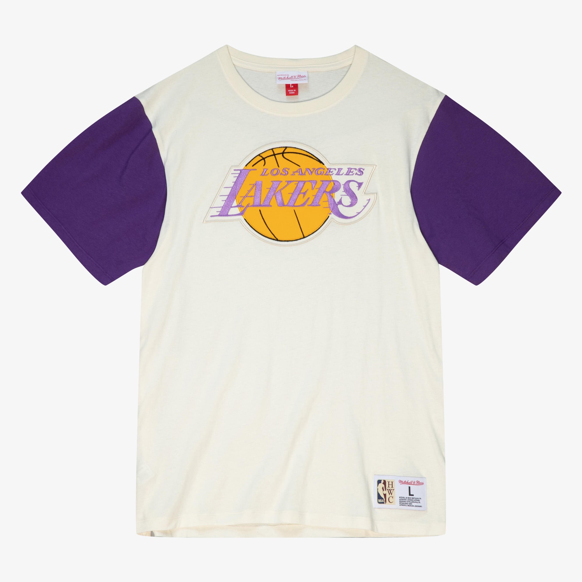 Los Angeles Lakers Mitchell & Ness Color Blocked T-Shirt - Creme - Herren
