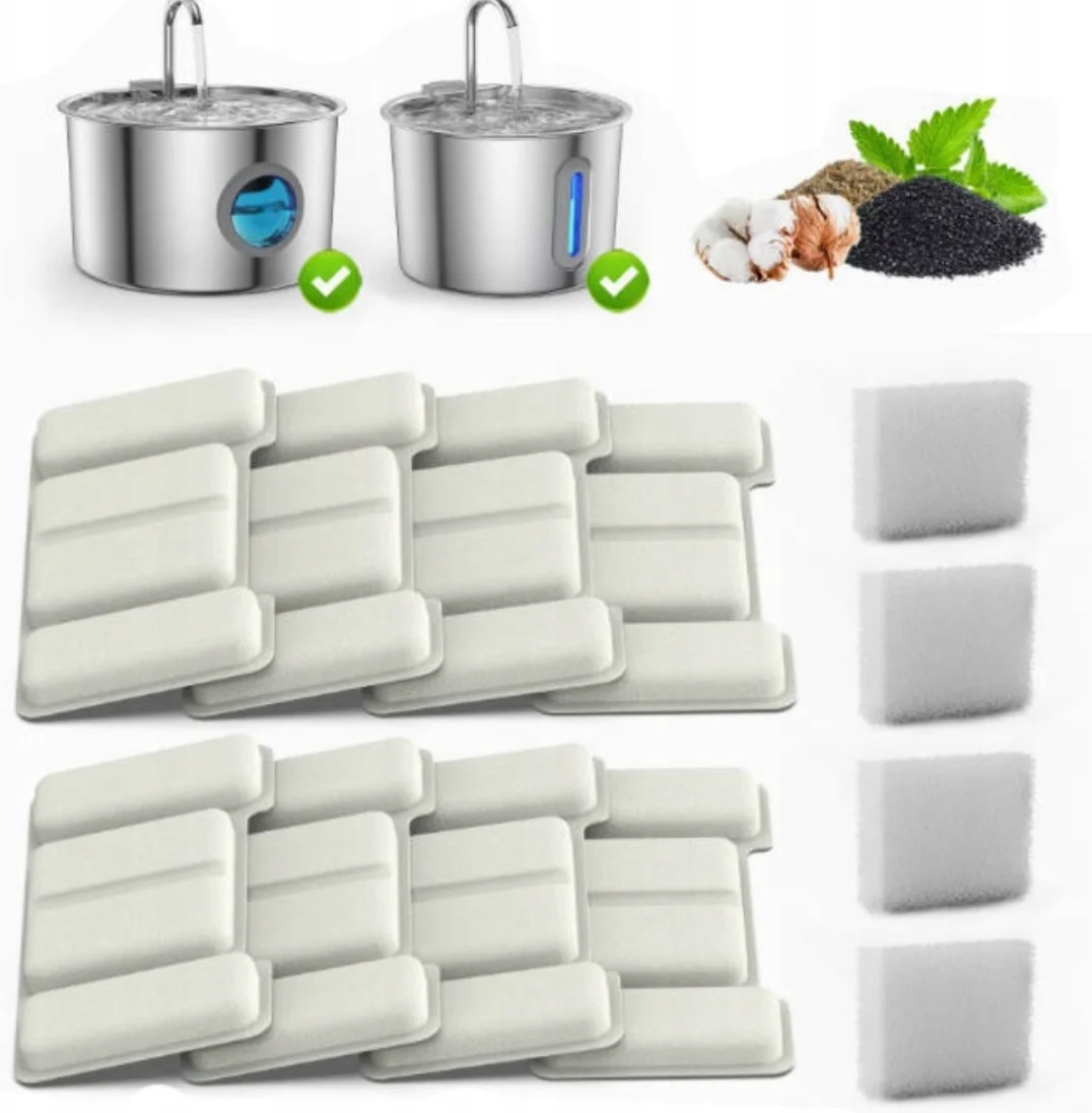 8 Stück Edelstahl-Filter für Haustier-Wasserspender | Haustier-Wasserspender-Filter 8er-Pack Ersatzfilter mit 4 Schwammfiltern für Edelstahl-Katzen- und Hundewasserspender | Wasserspenderfilter
