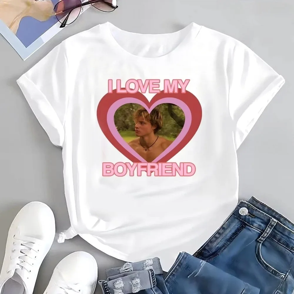 I Love My Boyfriend Printed T-shirt Summer Y2k Harajuku Short Sleeve Women's Cheap Clothing Free Delivery Shipping Clothes Woman