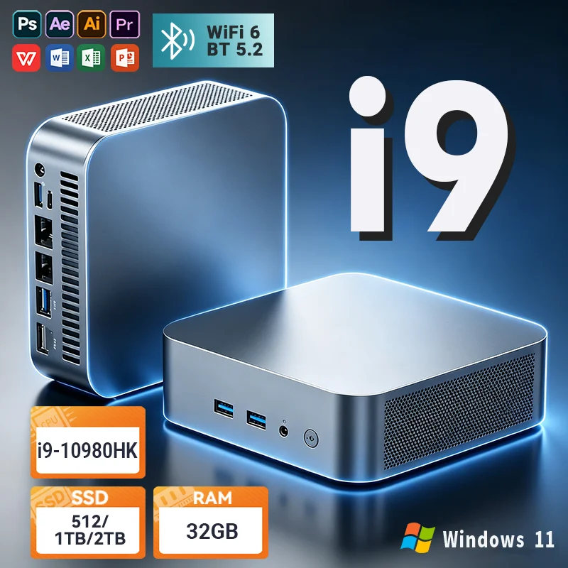 MINI PC Intel CORE I9-10980HK I N150 Windows 11 Portable Gaming PC 32GB RAM 1/2TB SSD Computer Office Gamer Wifi6 BT5.2 Desktop