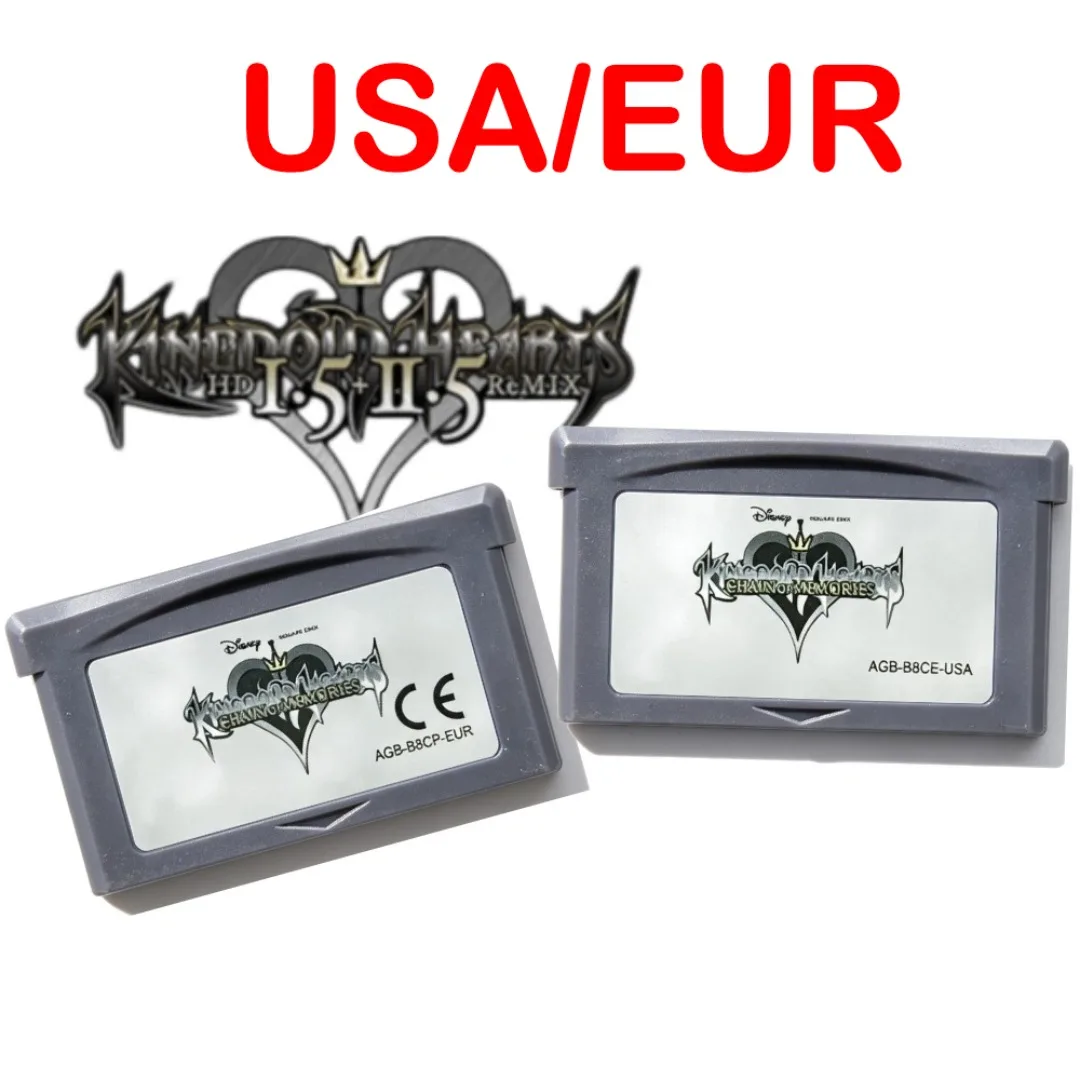 GBA Game Cartridge Kingdom Hearts Chain of Memories Retro Game for GBA SP NDS Classic Video Games Collection USA EUR Version