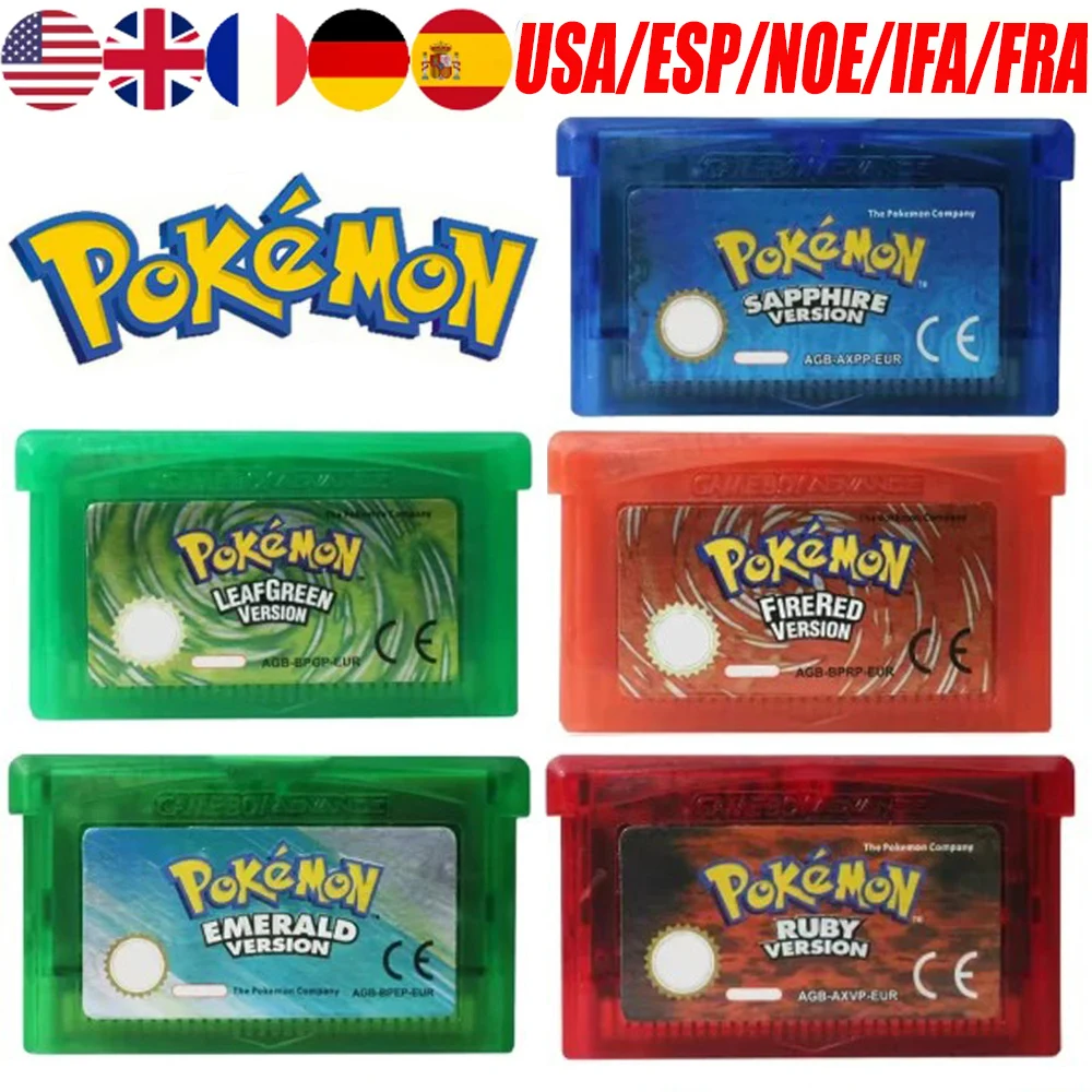 NEW Pokemon GBA Game Card 32 Bit Video Game Cartridge Series Emerald Fire Red Leafgreen Ruby Sapphire 5 Versions Game GBA