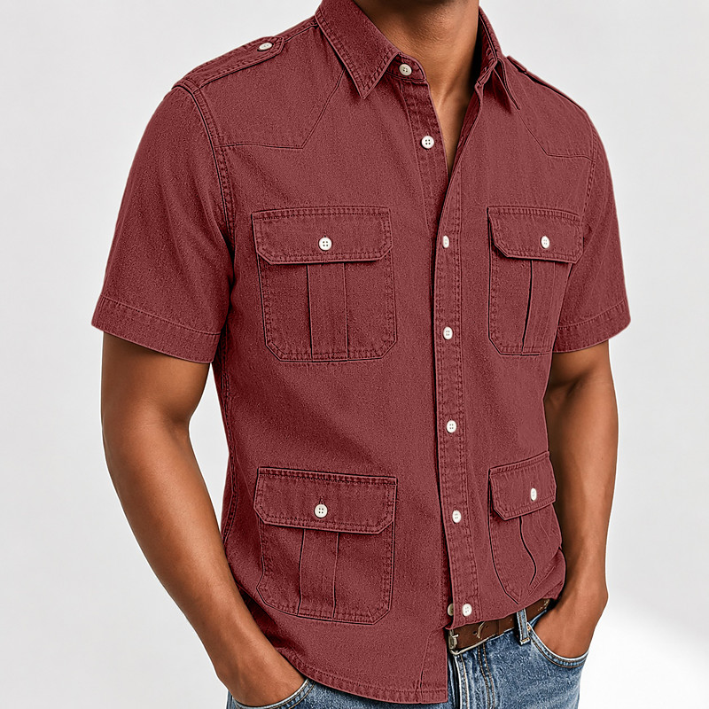 SoftFade™ Men Shirt Casual Shirt Button Up Shirt Cargo Shirt Demin Shirt Acid Wash Shirt Blue Black Light Green Wine Gray Short Sleeve Shirt Collar Casual Daily Pocket Clothing Apparel Elegant Fashion