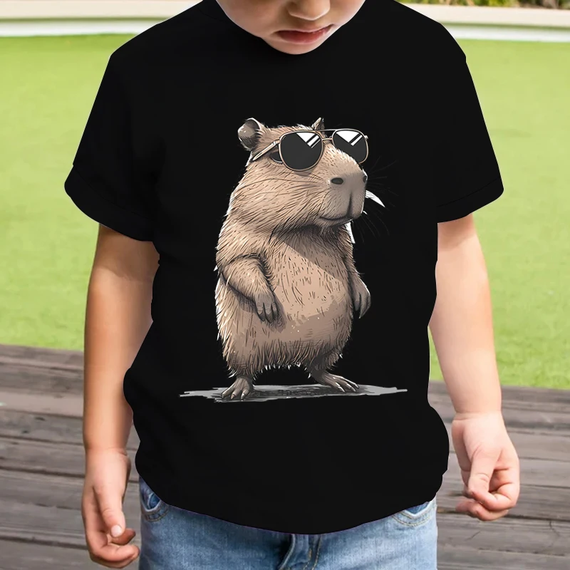 Kids Clothes Boys Tshirt Short Sleeve Cartoon 3D Capybara Kids Summer Clothes Casual Harajuku Girl Boys Clothes Round Neck Tops