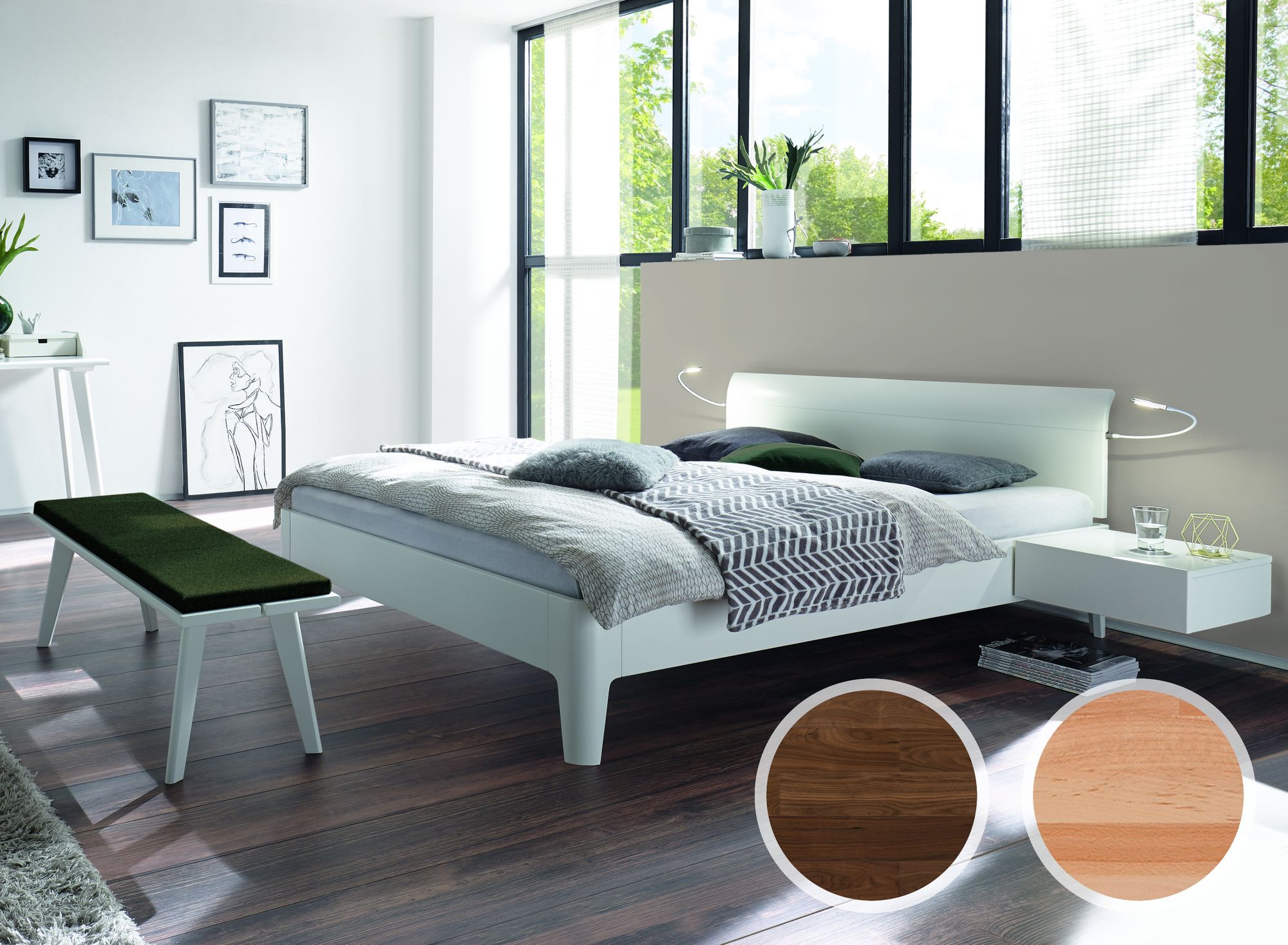 Hasena Fine-Line Designerbett Syma 18 Xylo/Vola 120x220 cm / Kernbuche natur, geölt