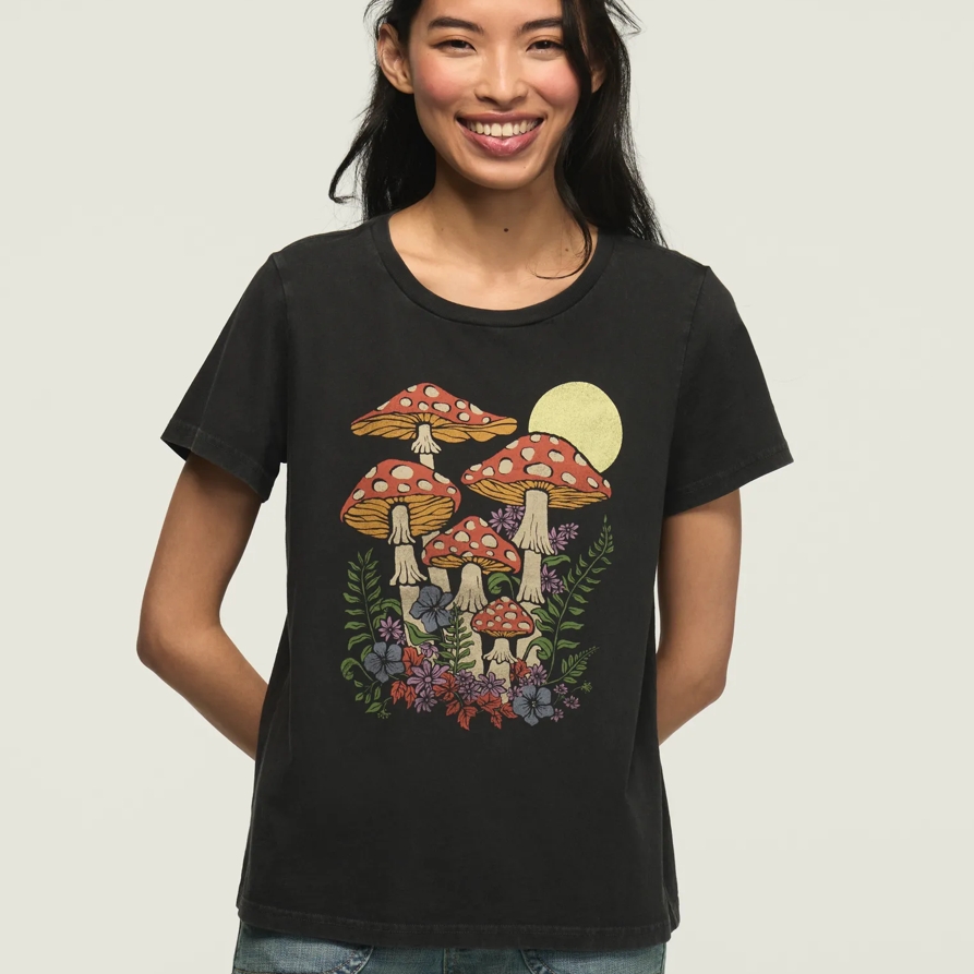 Lucky Brand Midnight Mushrooms Classic Crew in Jet Black, Size XL