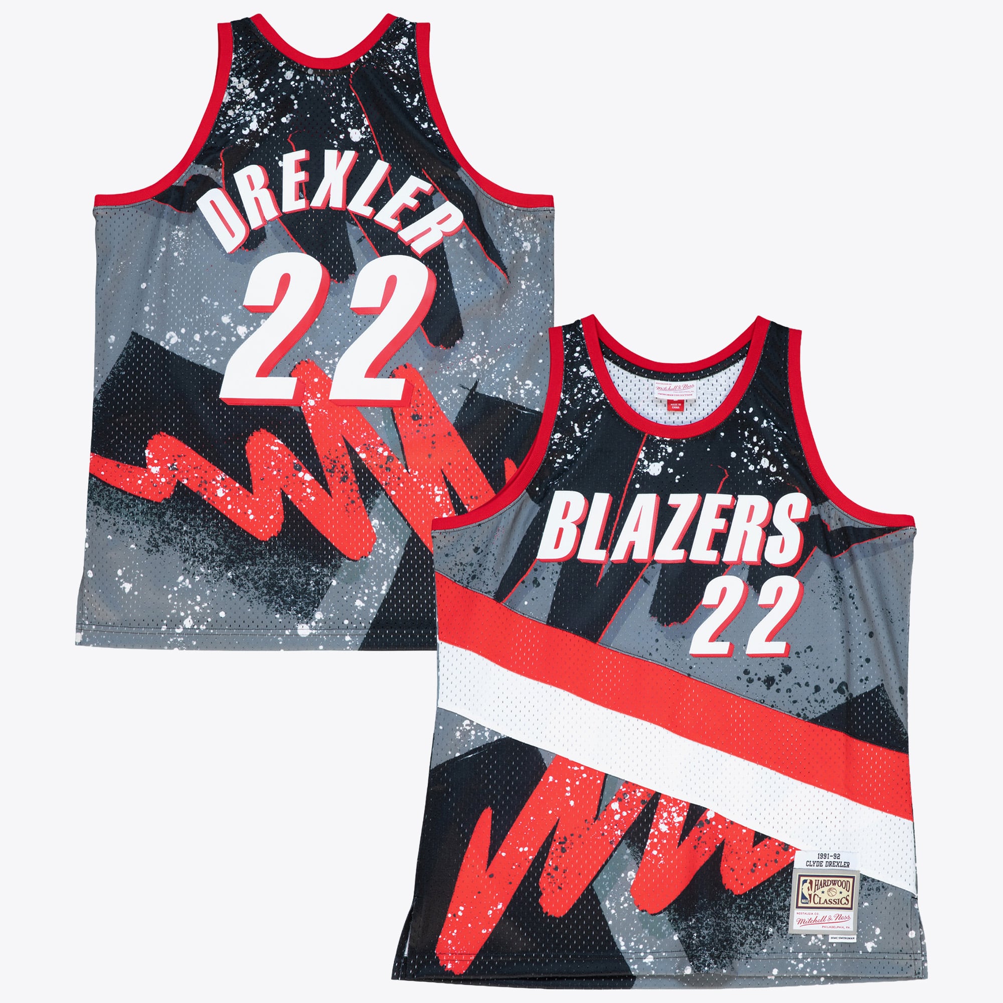 Maillot Swingman Mitchell & Ness Clyde Drexler 1991 Hyper Hoops des Portland Trail Blazers - Noir - Homme Taille: M
