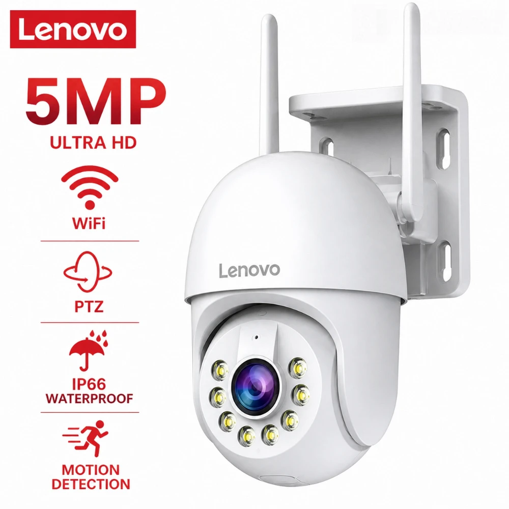 Lenovo Outdoor PTZ WLAN-Sicherheitskamera Full HD 5MP IP66 Wasserdicht 360° ° Rotations-Zwei-Wege-Audio Bewegungsmelder IP-Überwachungskamera