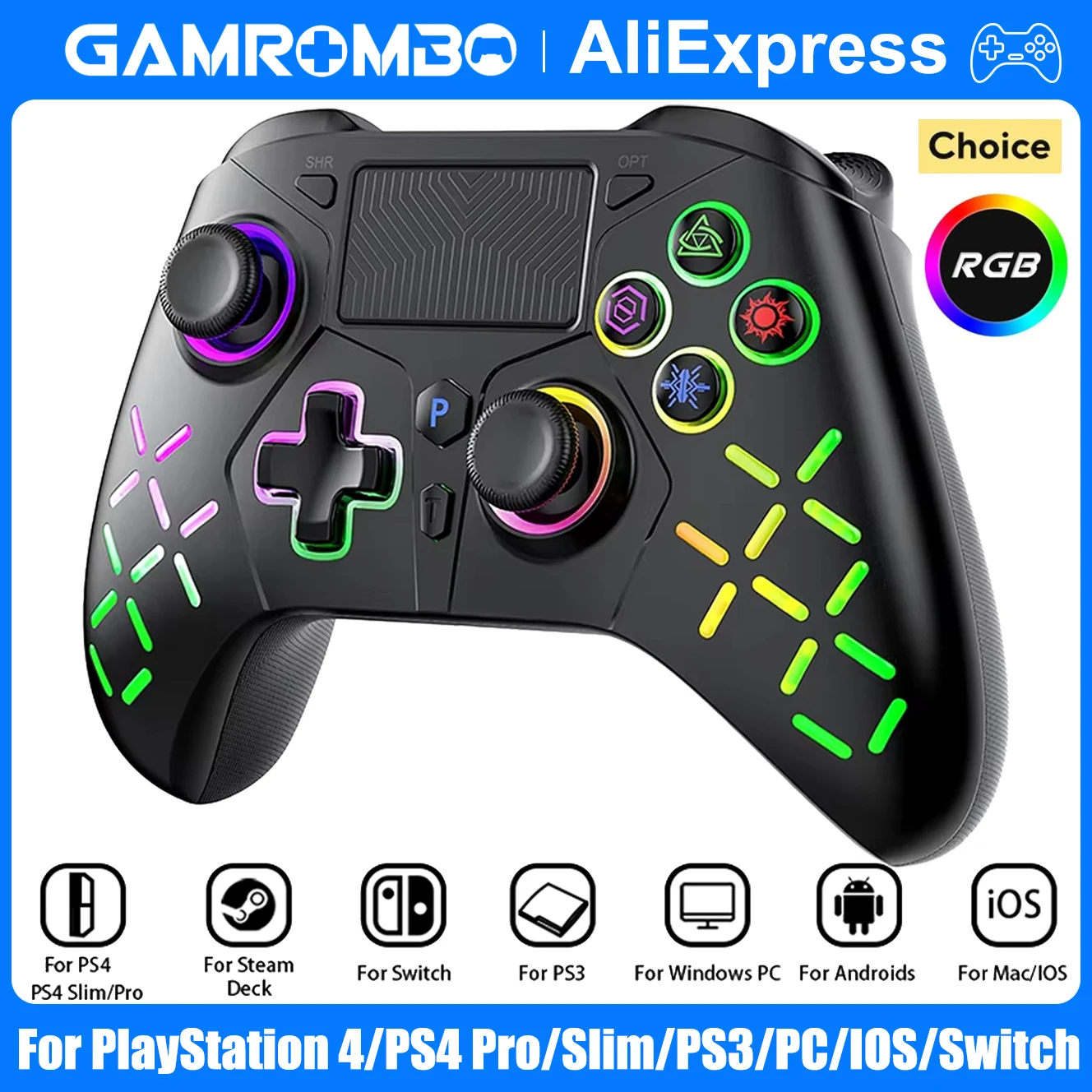 Game-Controller für PlayStation 4/PS4 Pro/Slim/PS3/PC/IOS/Switch Wireless Gamepad, W/Turbo Dual Vibration 6-Achsen-Gyro 3,5 mm Klinke