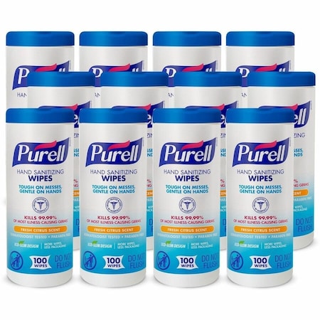PURELL GOJ911112CT Sanitizing Wipes, Canister, Fresh Citrus, White, 12 PK