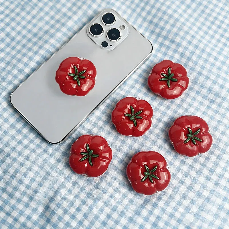 Red Tomato Phone Holder Finger Ring Collapsible Phone Grip, Universal Phone Stand for Smartphones, Aesthetic Phone Accessory
