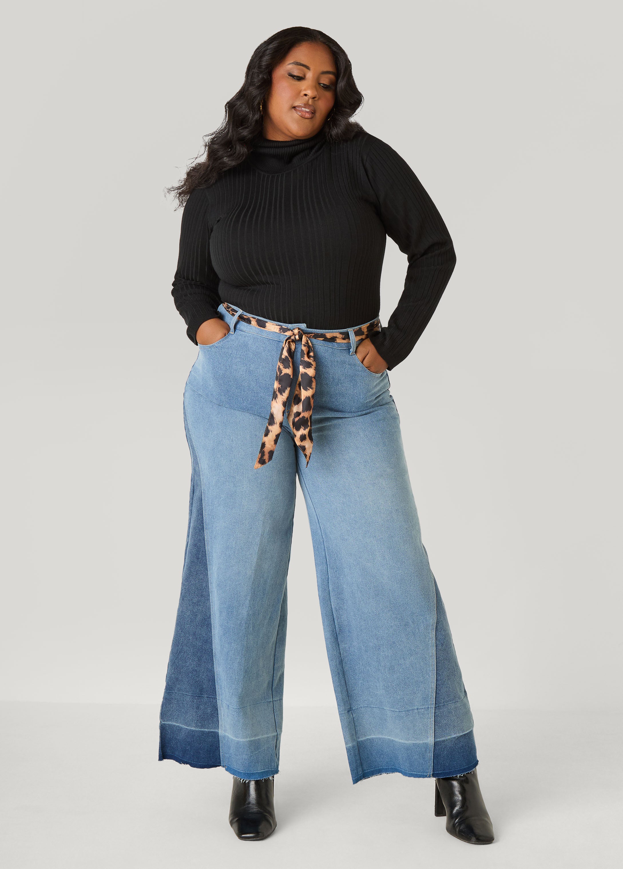 Plus Size Two Tone Straight Leg Jeans - Ashley Stewart