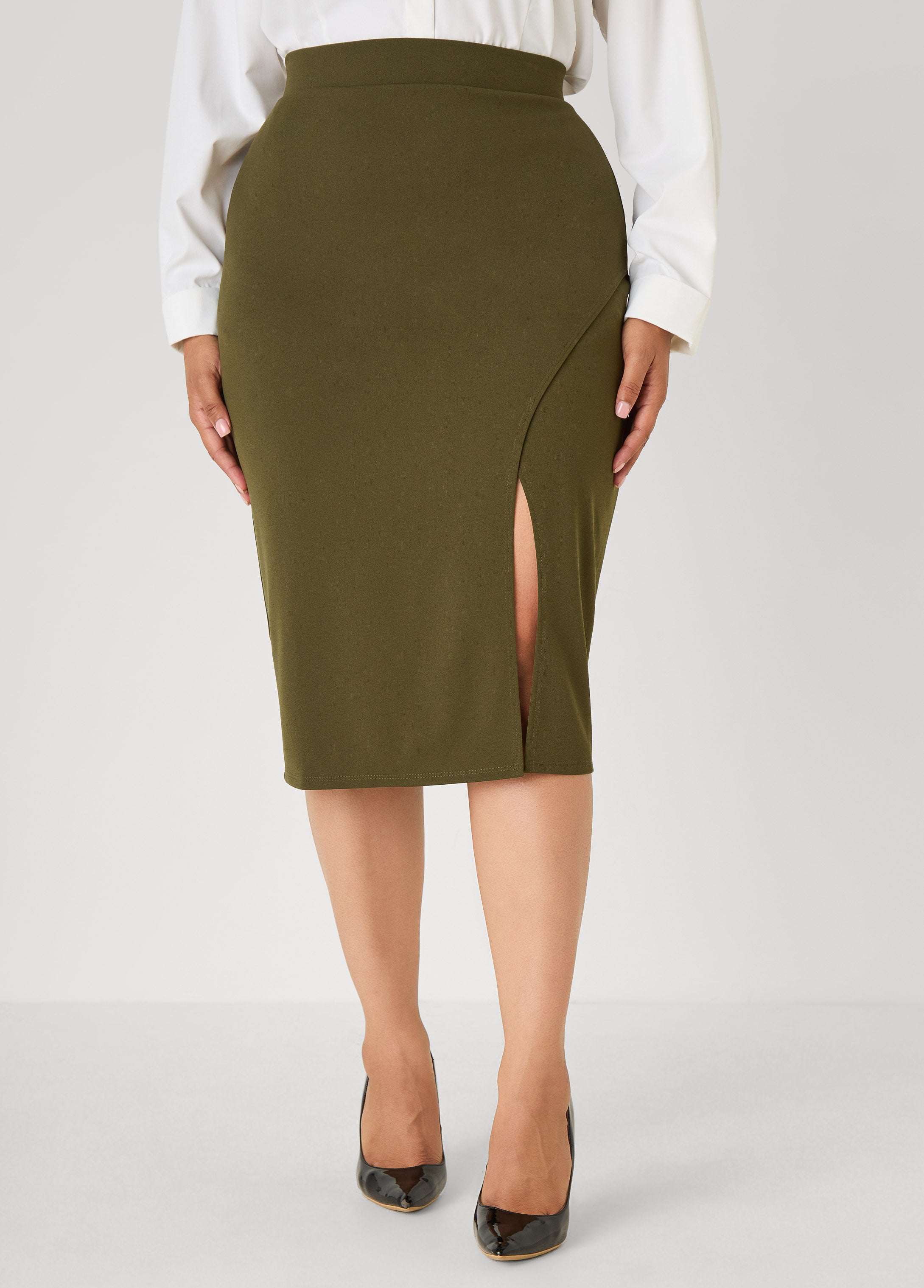 Plus Size Front Split Pencil Skirt