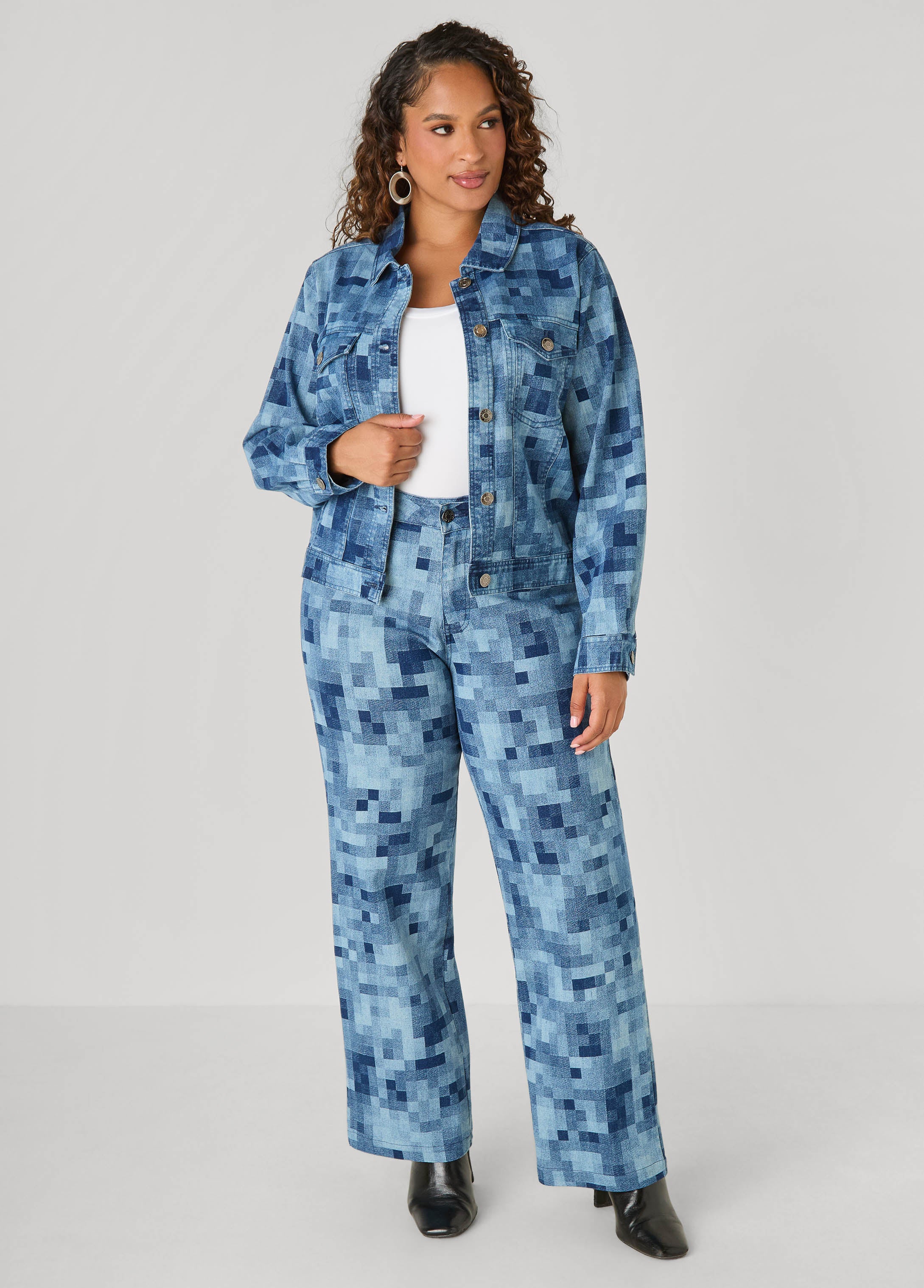 Plus Size Pixel Print Straight Leg Jeans