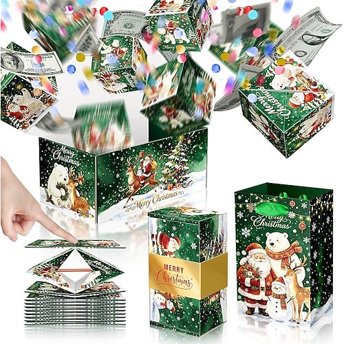 Weihnachts-Überraschungsbox mit Konfetti, 10/12/16/20 Pop-up-Boxen, faltbare Überraschungsbox mit Geldscheinen, lustiges Weihnachtsgeschenk für Männer, Frauen und Kinder, Spiel für die