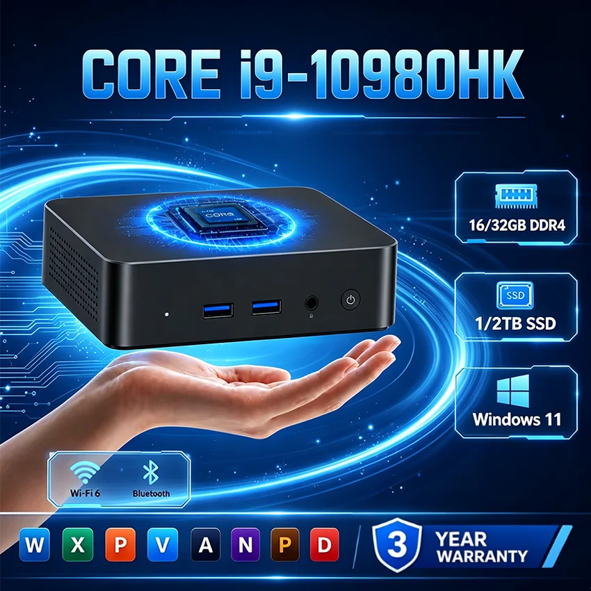 2026 Intel Core I9 10980HK Tragbarer I9 Mini-PC Computer Windows 11 32GB 1TB Gaming-Computer WiFi 6 USB Tragbarer Mini-Desktop-PC