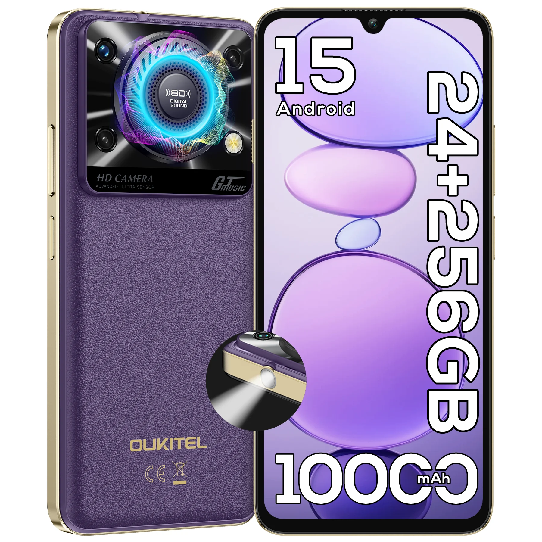 OUKITEL C60PRO Entsperrtes Smartphone, Android 15, 6,88 Zoll 90Hz HD+ Display (1640*720), 24GB RAM (8+16GB erweiterbar) + 256GB ROM, unterstützt 1TB TF-Karte zur Speichererweiterung, Octa-Core-Prozessor, 5150mAh langlebiger Akku, 13MP Hauptkamera +...