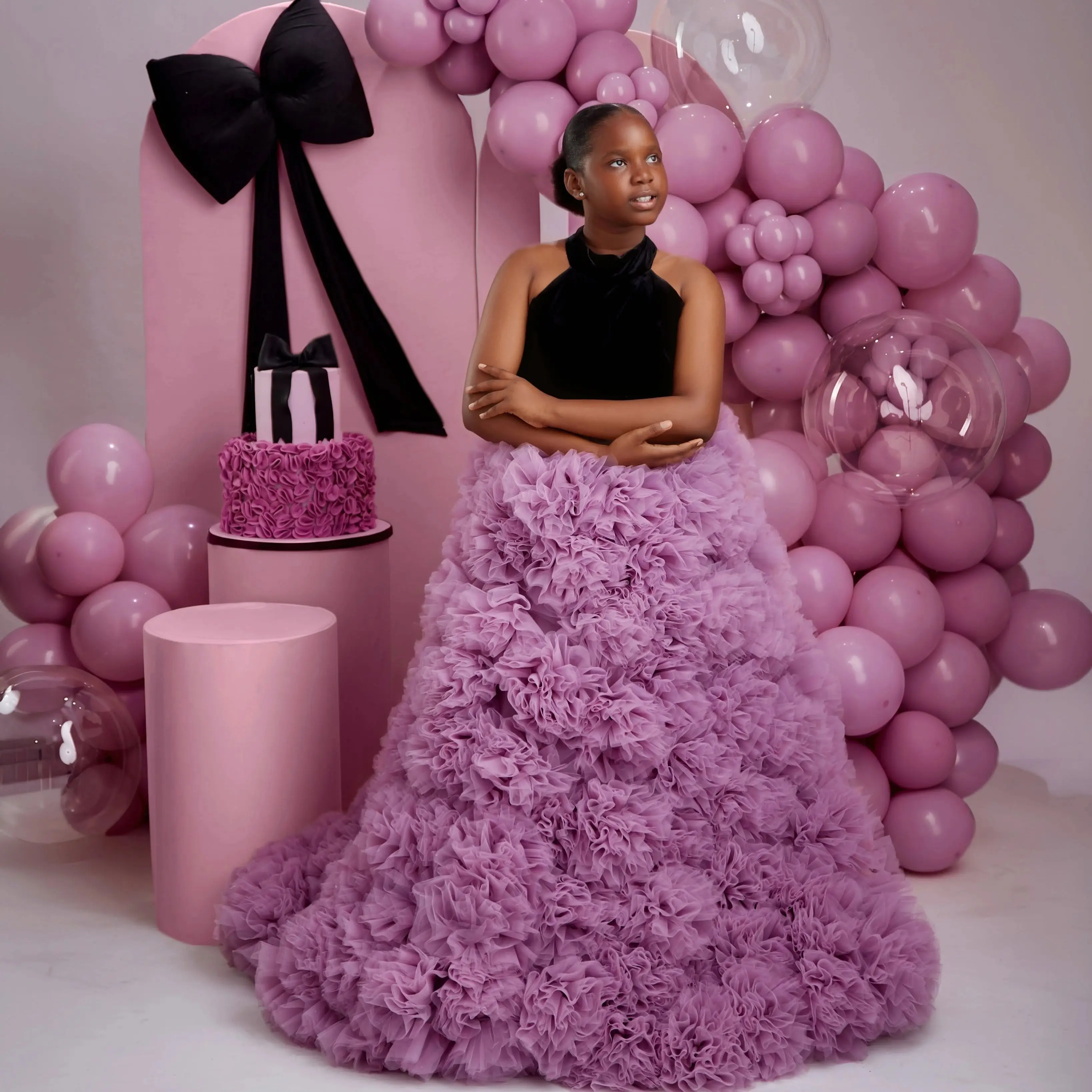 Luxury Purple Ballgown Girls Birthday Party Dress Customized Flower Girl Dresses for Wed Little Queens Pageant Homecoming Dress
