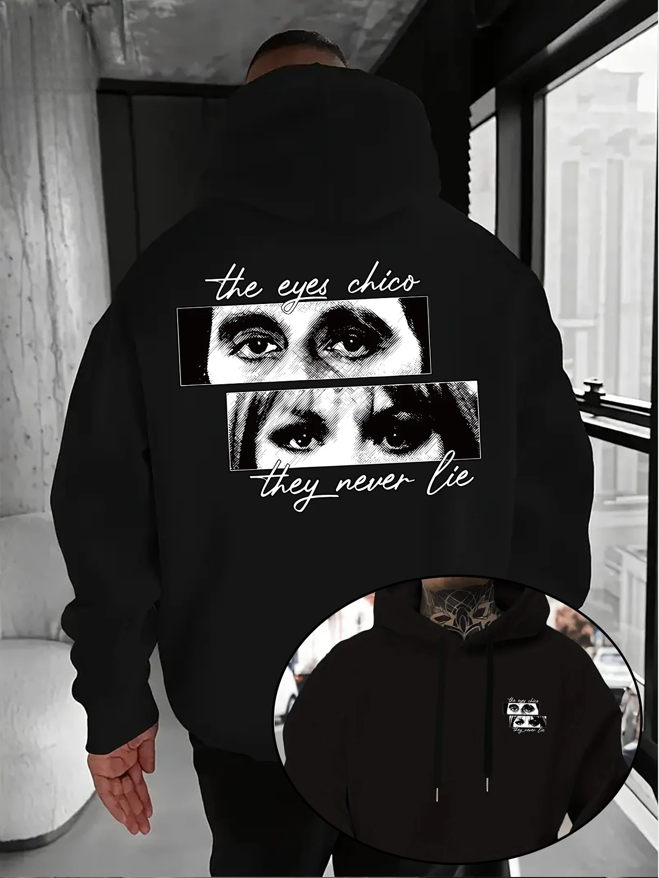 Neuer Herren-Herbst/Winter-Hip-Hop-Hoodie mit Schwarz-Weiß-Grafiken - Locker Sitzender Pullover, Street-Style, Weicher Stoff Sweatshirt