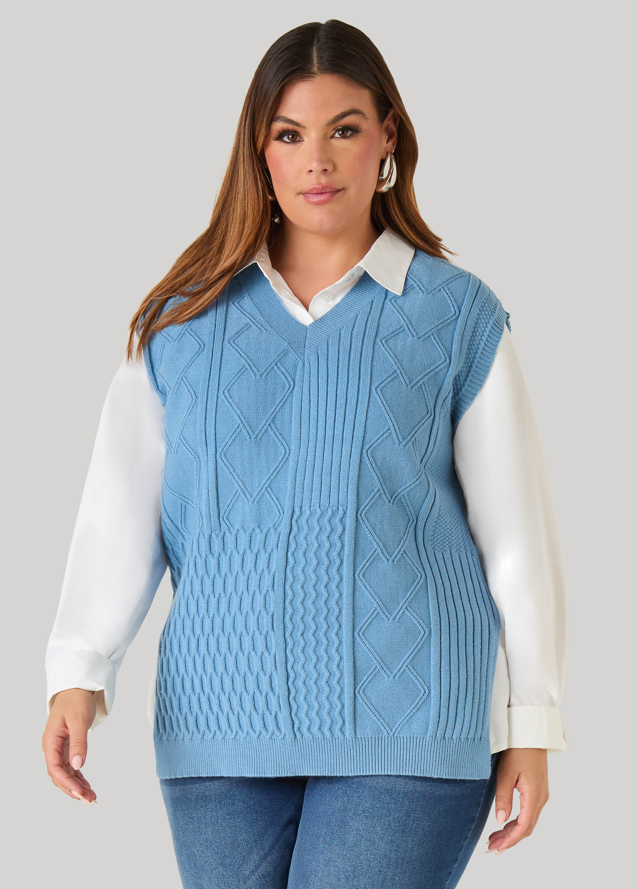Plus Size V Neck Cable Knit Vest