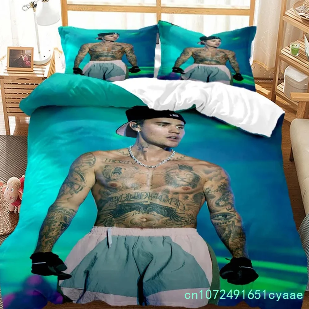Literie imprimée en 3D à la mode du chanteur Justin Bieber, ensemble de literie Queen size personnalisé, ensemble de literie King size doux et confortable