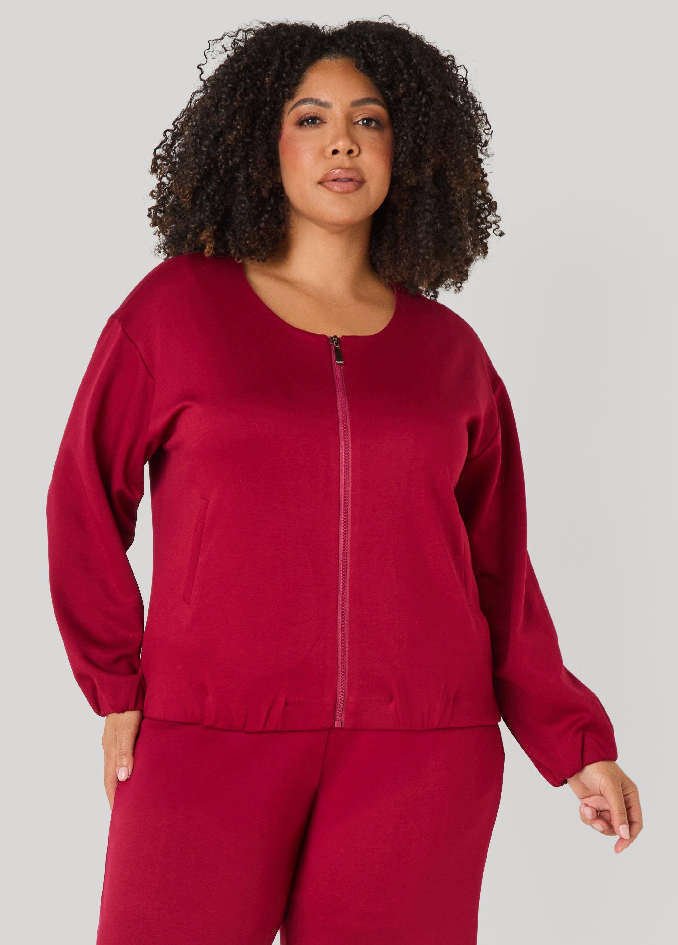 Plus Size Gathered Waist Ponte Jacket