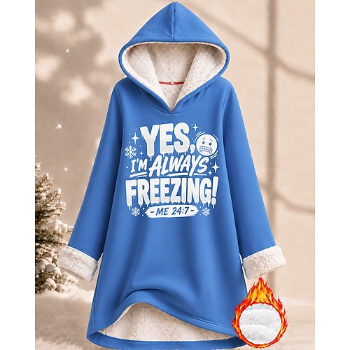 Damen Kapuzenpullover Druck Grafik Tiermotiv Warm Mode Modern Langarm Mit Kapuze Lange Oberteile Lässig Straße Blau Hellrosa Rosa Rote Grau Herbst Winter