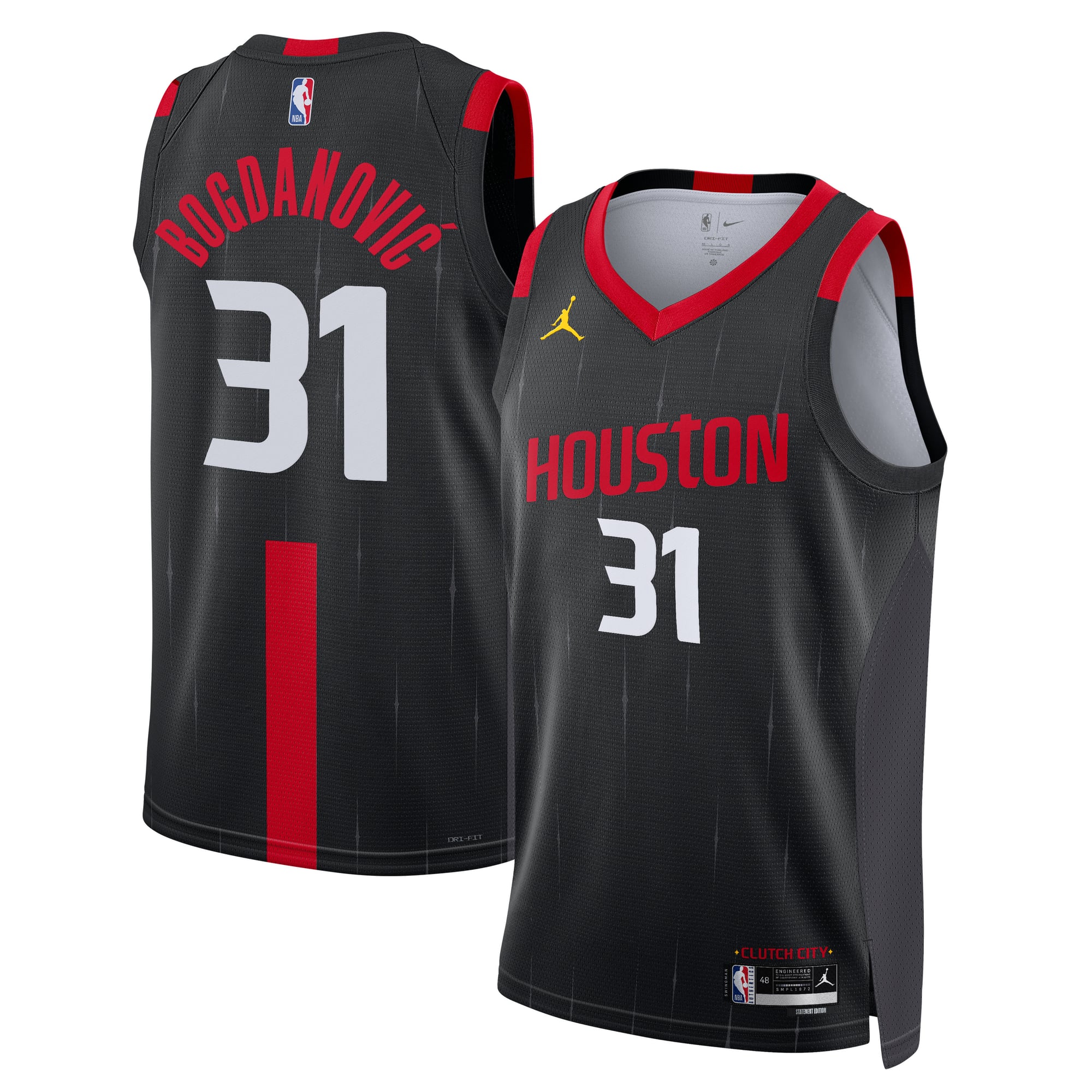 Maillot Swingman Statement Edition Réplique Jordan Brand Houston Rockets - Noir - Bogdan Bogdanović - Jeune - unisexe Taille: L (14/16)