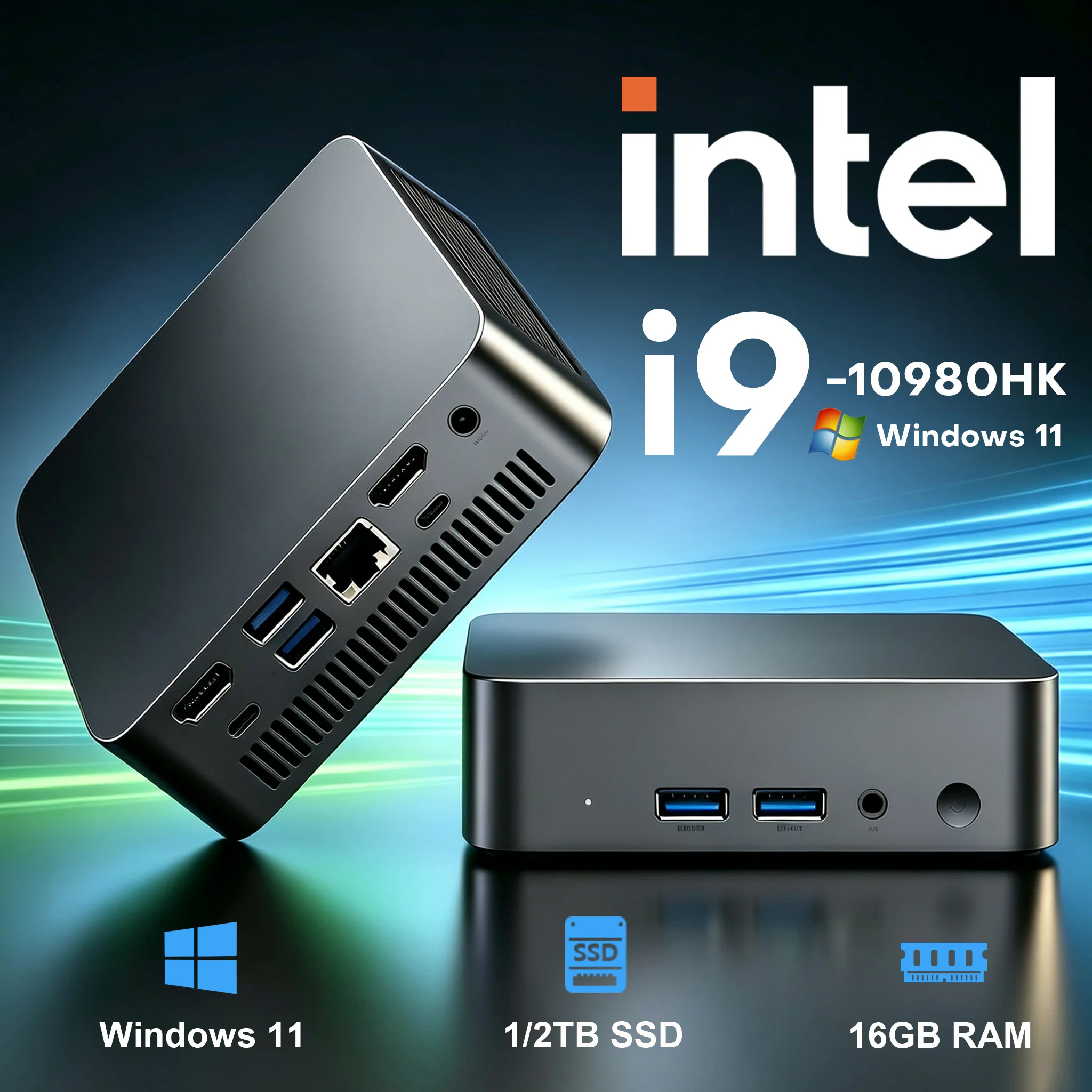 Mini PC 2026 Windows 11 Pro Intel Core i9 10980HK/i3 6100U, Ordinateur de Jeu PC, 16 Go de RAM, SSD 1/2 To, WiFi 6 M.2, PC de Bureau Gamer Portable, Mini PC de Bureau