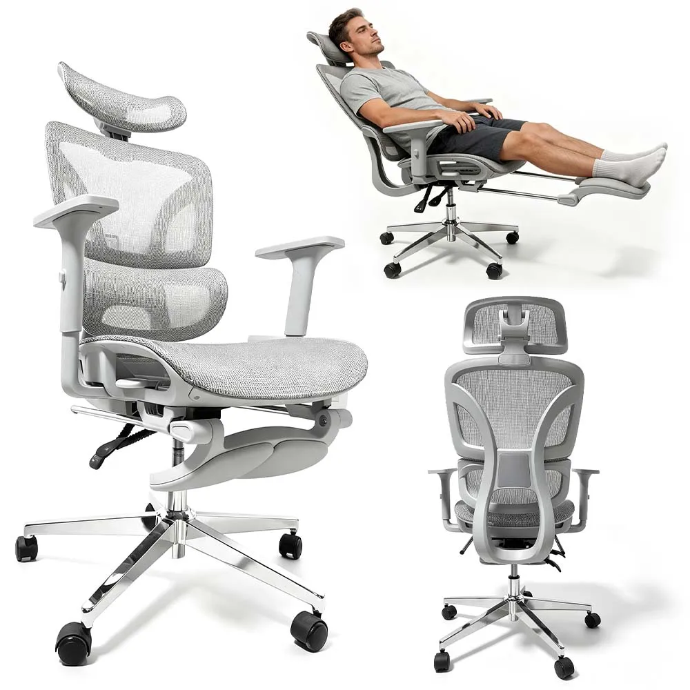 Ergonomischer Bürostuhl Mit Fußstütze Verstellbarer Lendenstütze Kopfstütze Mesh Computerstuhl Höhenverstellbarer Rückenlehne Neigbarer Arbeitsstuhl Für Home Office Gaming Mit Verstellbaren Armlehnen