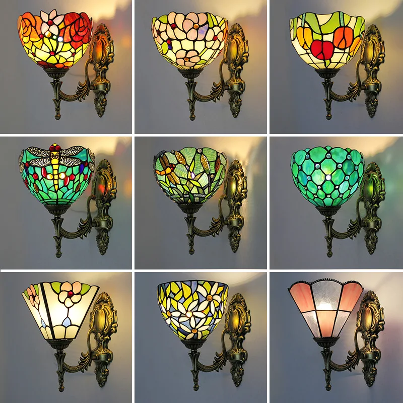 Europäische tiffany wand Lampe Wandlampen Wand Lichter Wohnzimmer Schlafzimmer Mittelmeer Glasmalerei Leuchten Loft Wohnkultur