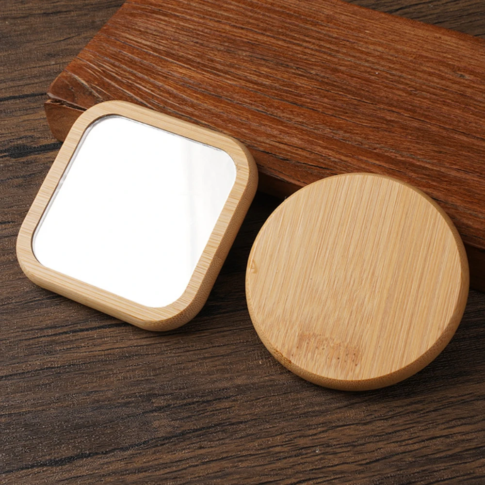 Mini-Kompakt-Taschenspiegel, rund/quadratisch, Kosmetikspiegel, Holz, Make-up-Spiegel, handgehalten, tragbar, Reisezubehör, Beauty-Tool